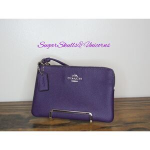 Coach Corner Zip Wristlet Purple D1581
